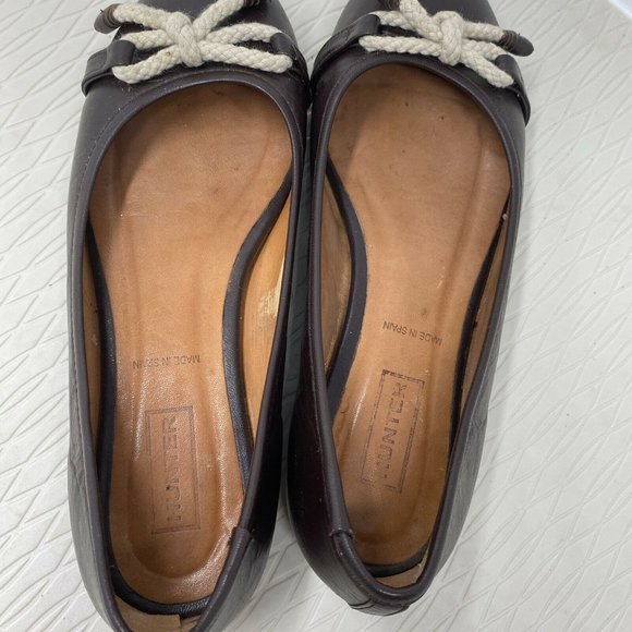 Hunter Women Ballet Flats Leather 36.5 6 6.5 Brown Leather Bow Shoes Round Toe - Picture 7 of 12